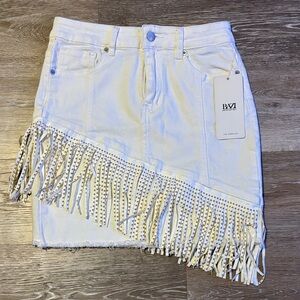 White Fringe Jean Skirt